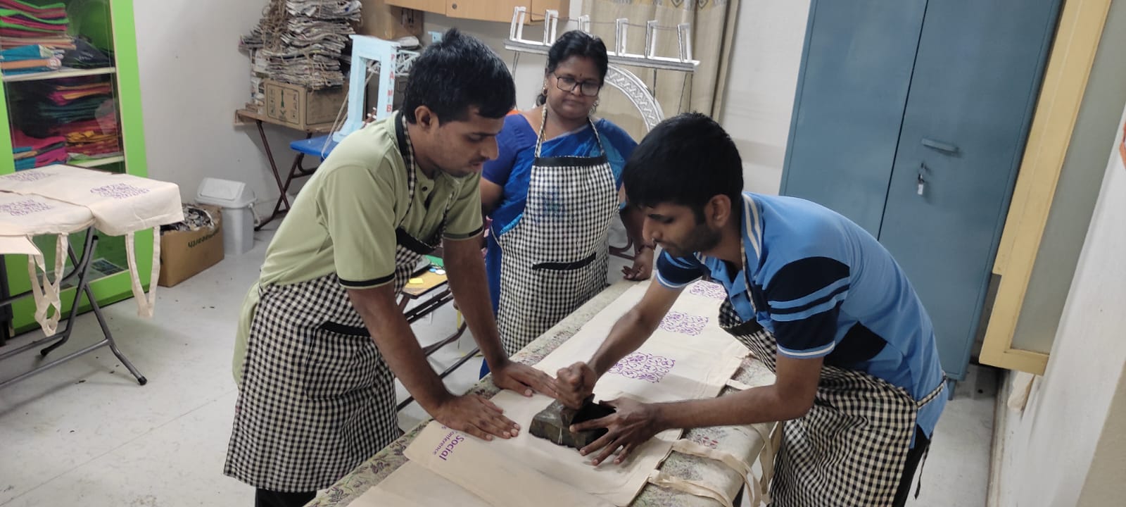 VTU trainee engaged in block printing