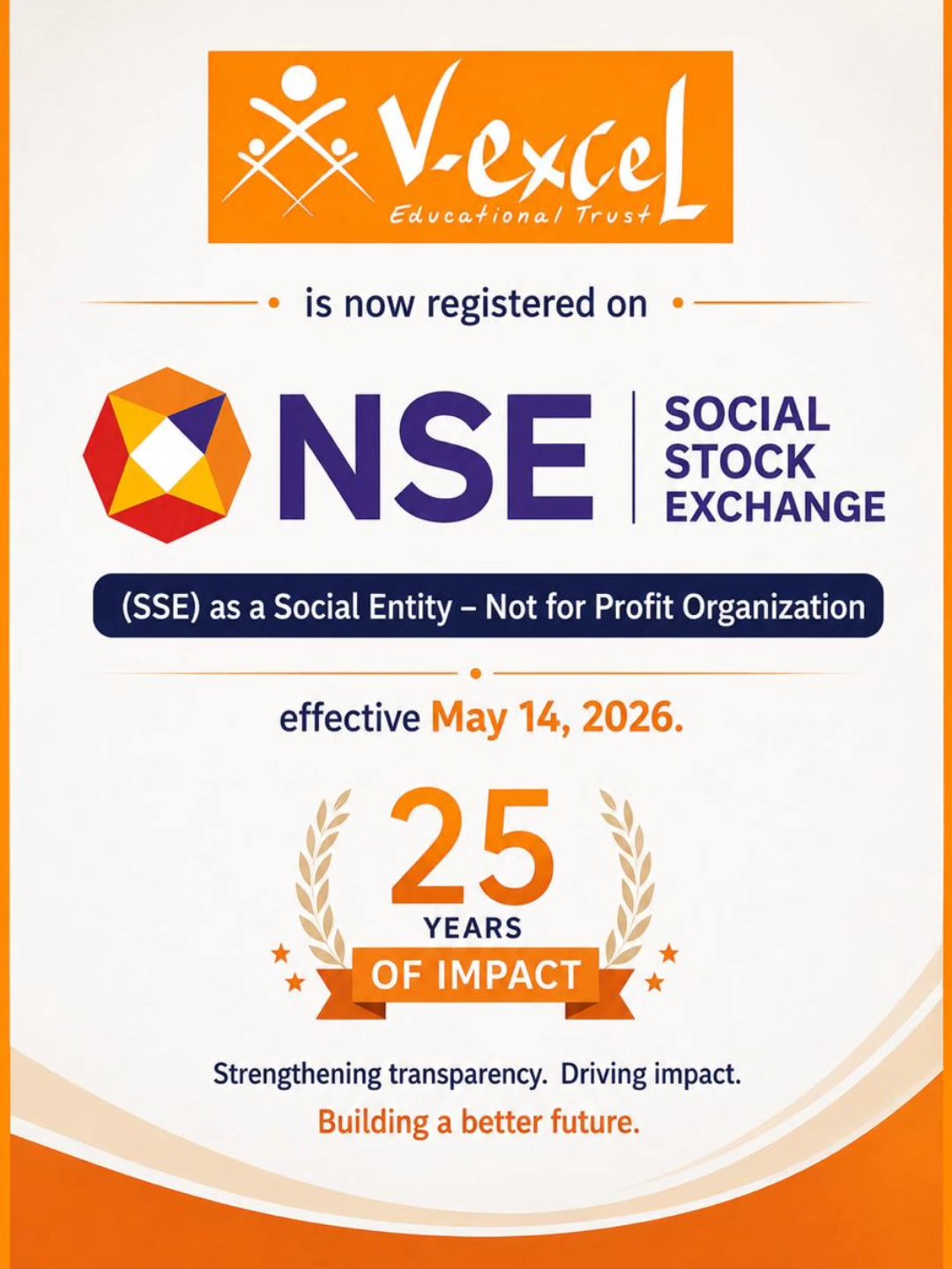 V-Excel is registered in the NSE Social Stock Exchange (SSE)